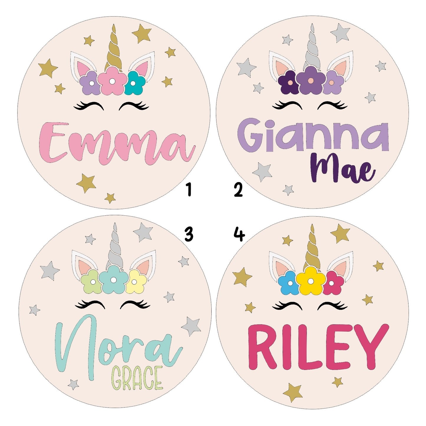 Unicorn Round Name Sign - Nursery, Child, Baby Shower Gift